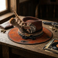 Rust Fedora with Musician Cards, Feathers and Bullet Casing