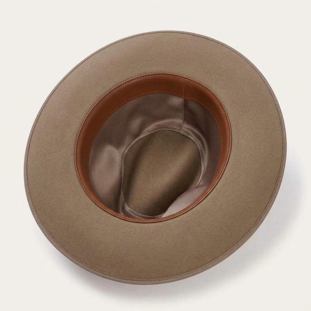 Tan Felt Fedora Hat with Grosgrain Ribbon Band Detail