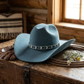 Teal Wool Felt Western Hat with Beaded Band and Rhinestone Trim