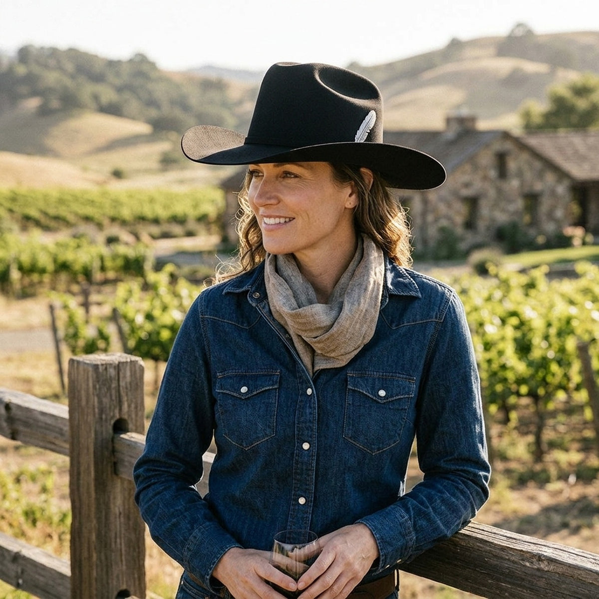 Black Felt Cowboy Hat with Silver Pin - Classic Western