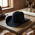 Black Wool Felt Cowboy Hat with Silver Pin Side Detail