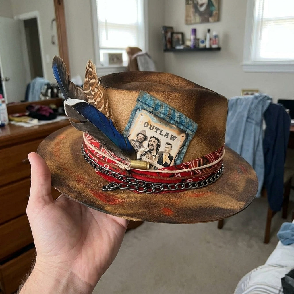 Western Fedora with OUTLAW Patch, Bullet and Chain Trim