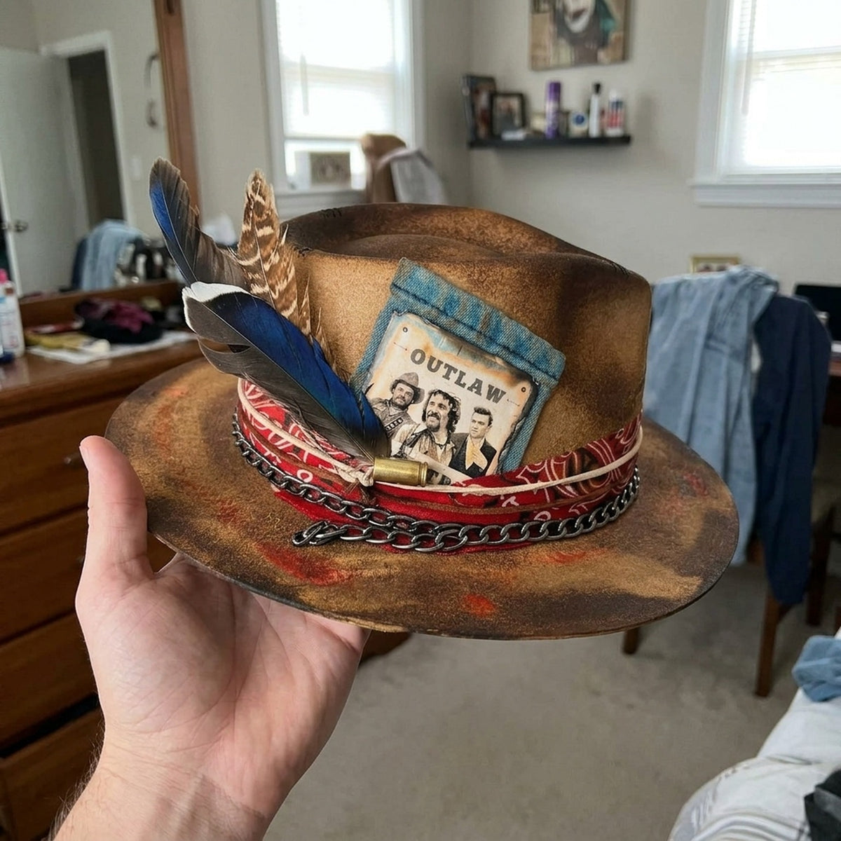 Western Fedora with OUTLAW Patch, Bullet and Chain Trim