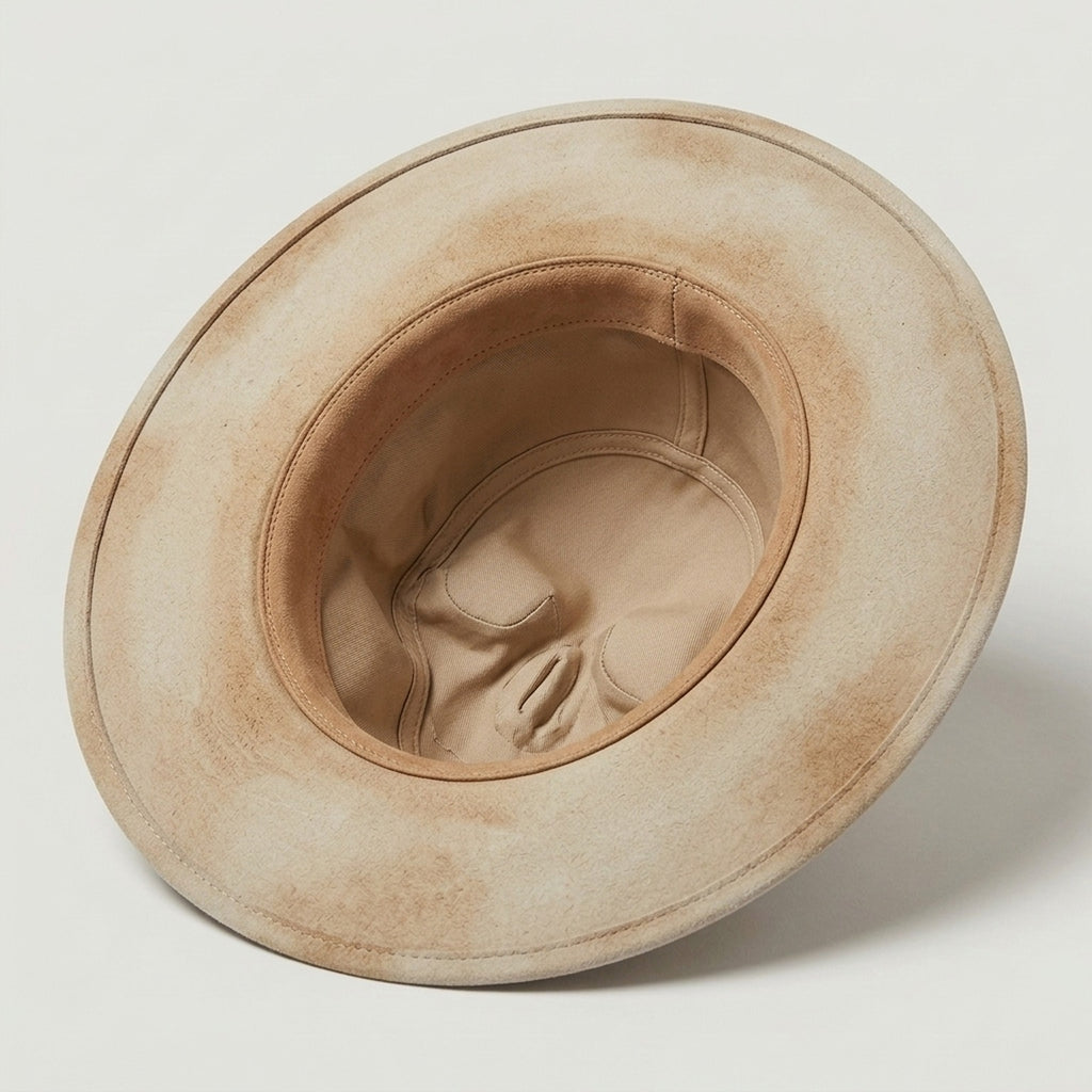 Beige Skull-Crown Fedora with Braided Leather Band Detail