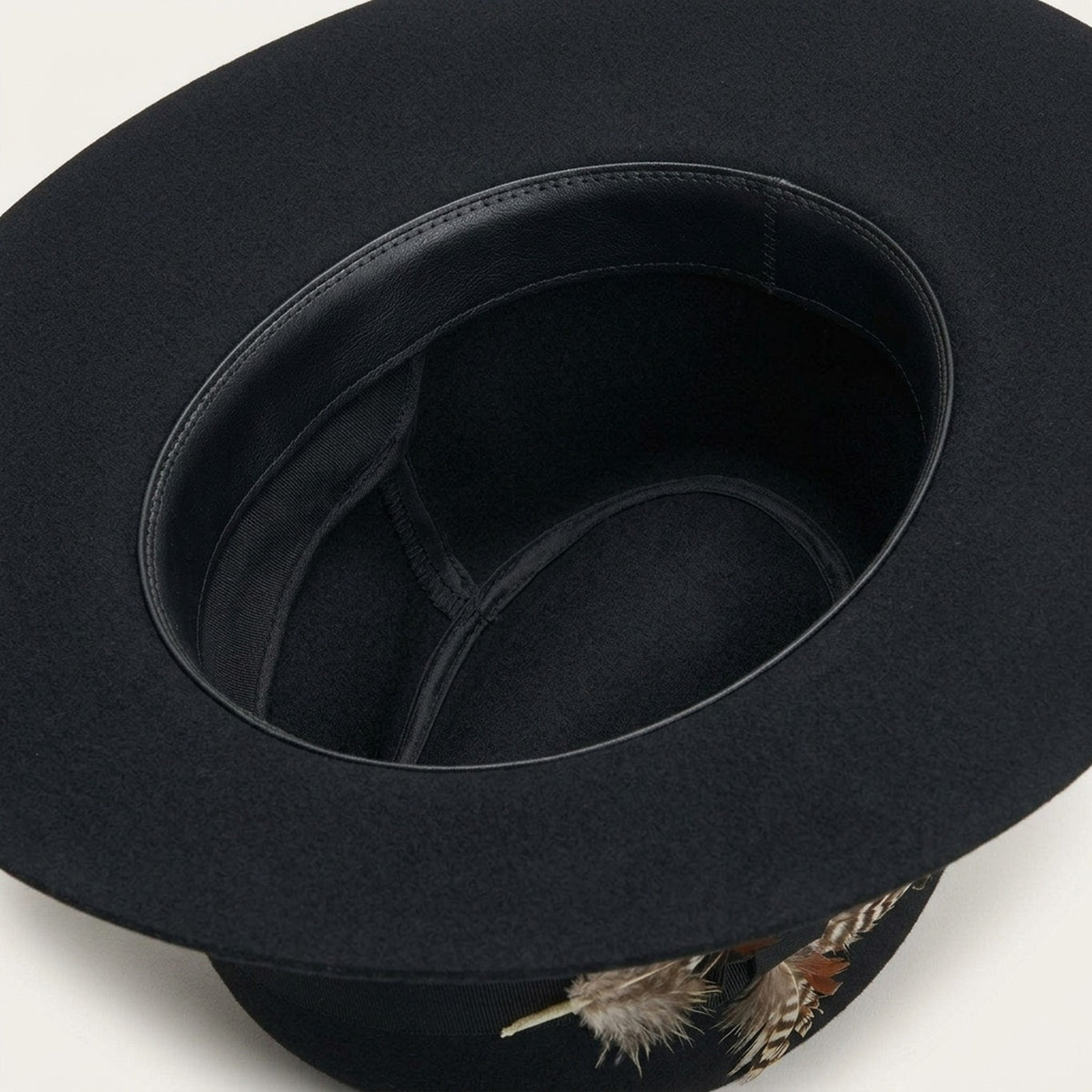 Black Wide Brim Wool Felt Fedora Hat with Feather Accent