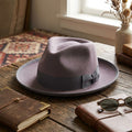 Unisex Light Grey Wool Felt Fedora Hat with Ribbon Band