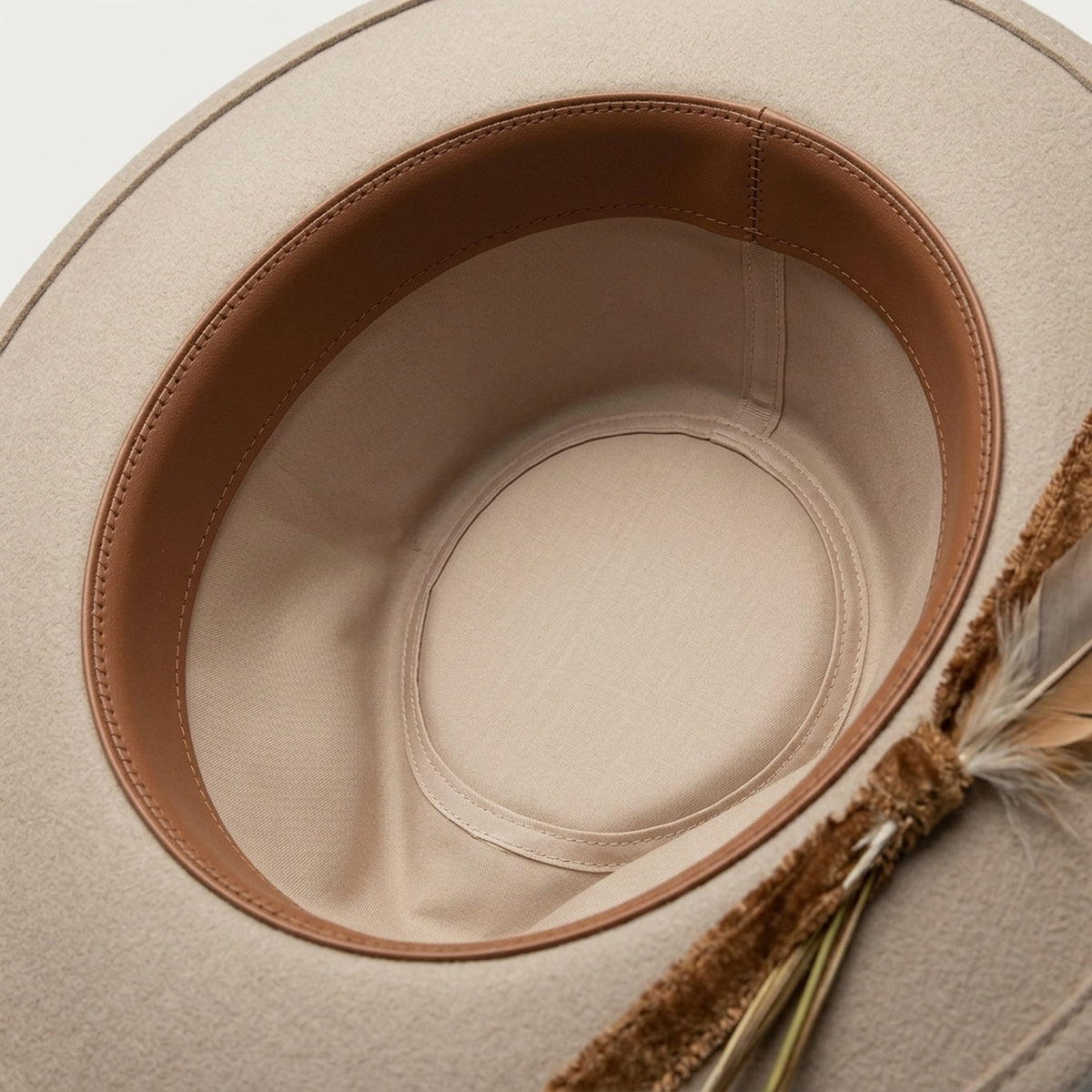 Beige Fedora with Cactus Skull Embroidery and Feather Accent