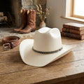 Cream Straw Panama Hat with Decorative Woven Band Detail