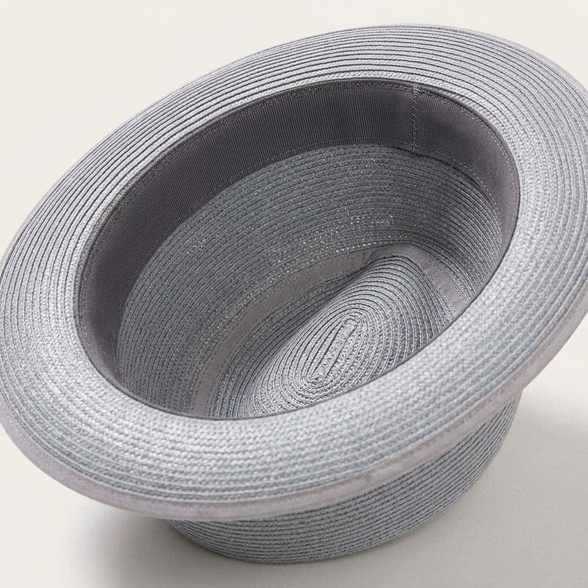 Light Gray Straw Fedora with Ribbon Band and Side Buckle
