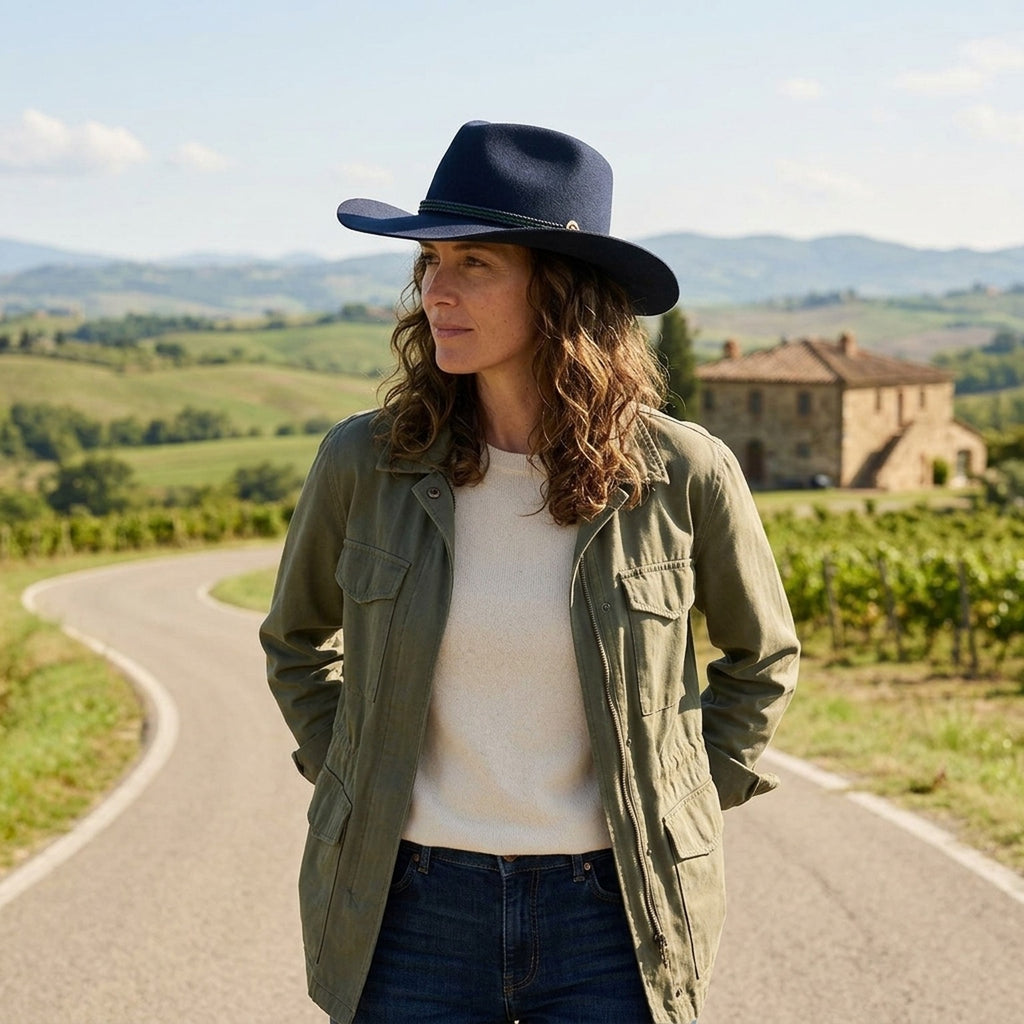 Navy Wool Felt Cowboy Hat with Braided Band and Brim