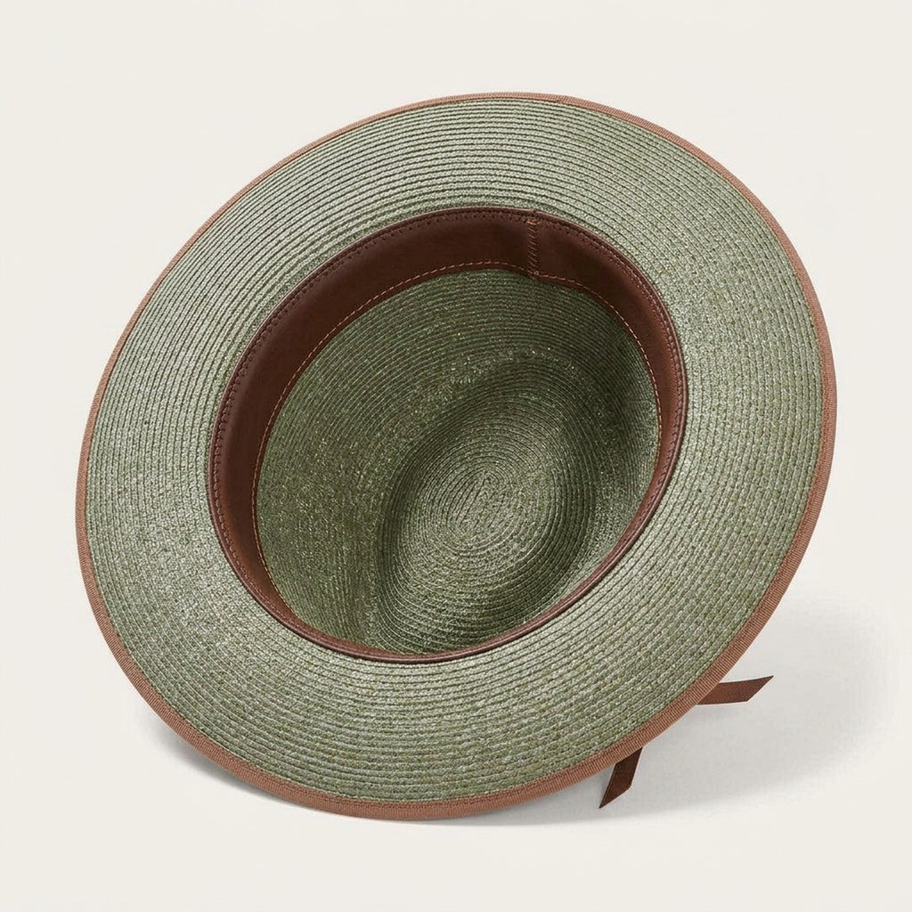 Sage Green Straw Fedora with Leather Buckle Detail