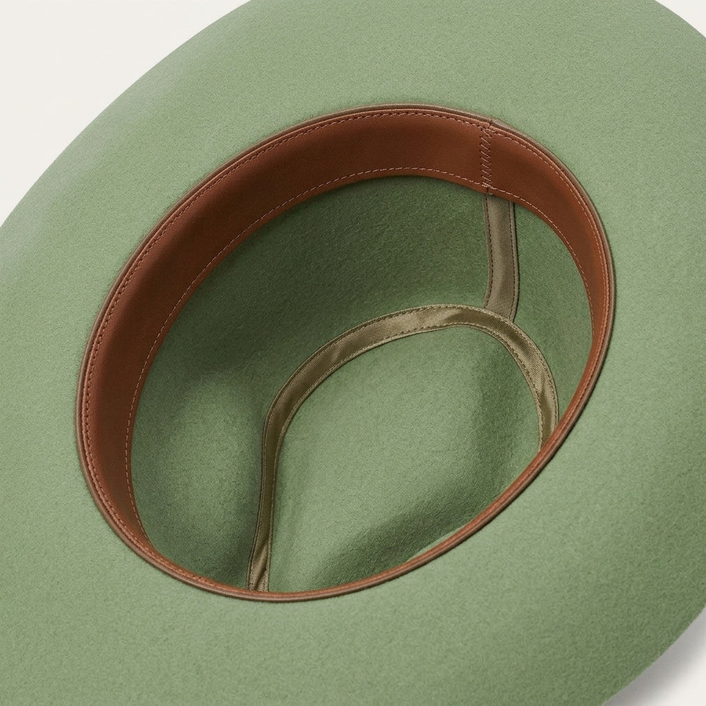 Sage Green Felt Cowboy Hat with Layered Chain and Feather Band