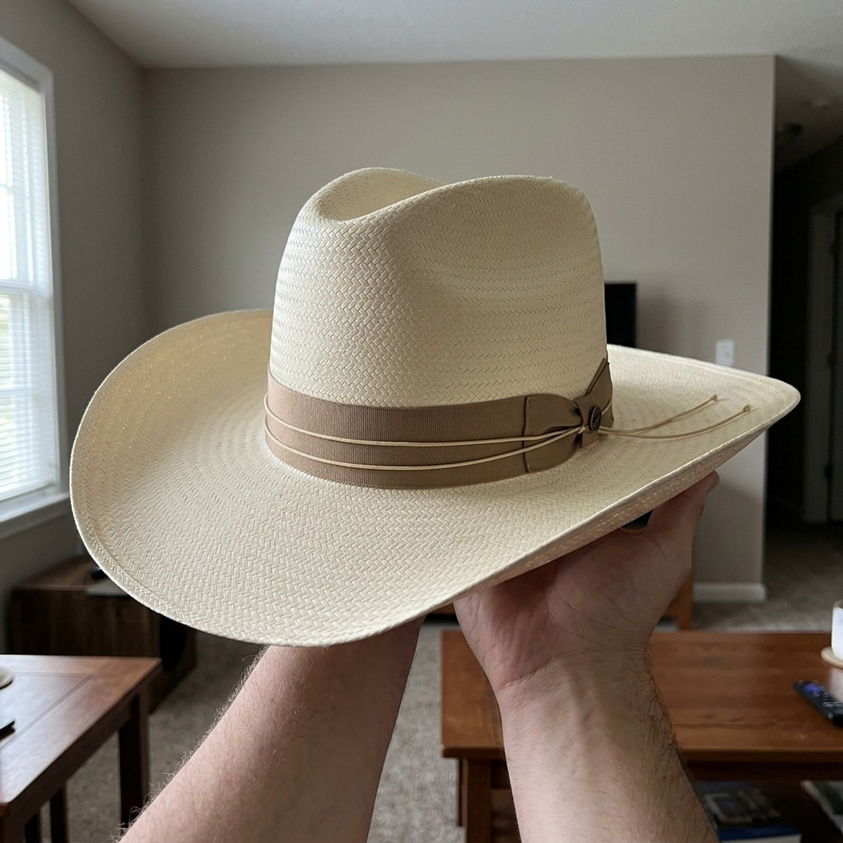 Unisex Ivory Straw Cowboy Hat with Grosgrain Ribbon Band