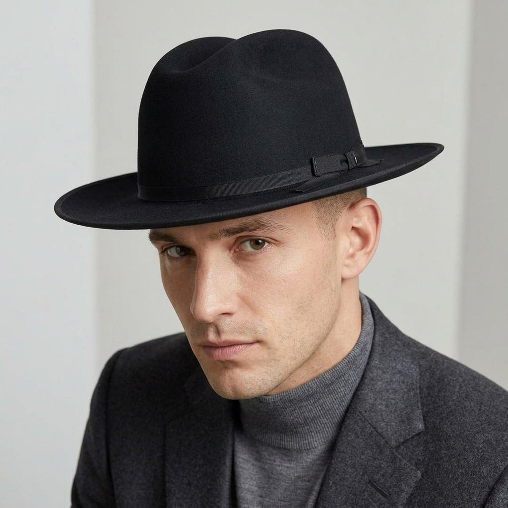 Black Wool Felt Fedora Hat with Grosgrain Band | Classic