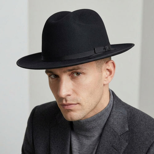 Black Wool Felt Fedora Hat with Grosgrain Band | Classic