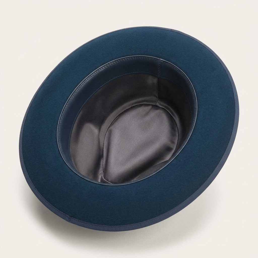 Navy Blue Felt Fedora Hat with Grosgrain Band - Classic