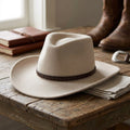 Unisex Cream Western Felt Hat with Braided Leather Band