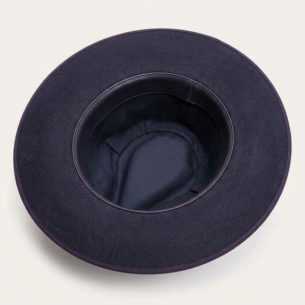 Navy Wool Felt Fedora Hat with Wide Brim and Band