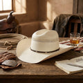 Ivory Straw Western Hat with Diamond Stud Band and Beads