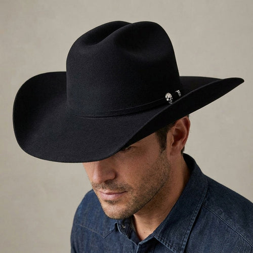 Black Felt Cowboy Hat with Silver Pin Accent - Western Hat