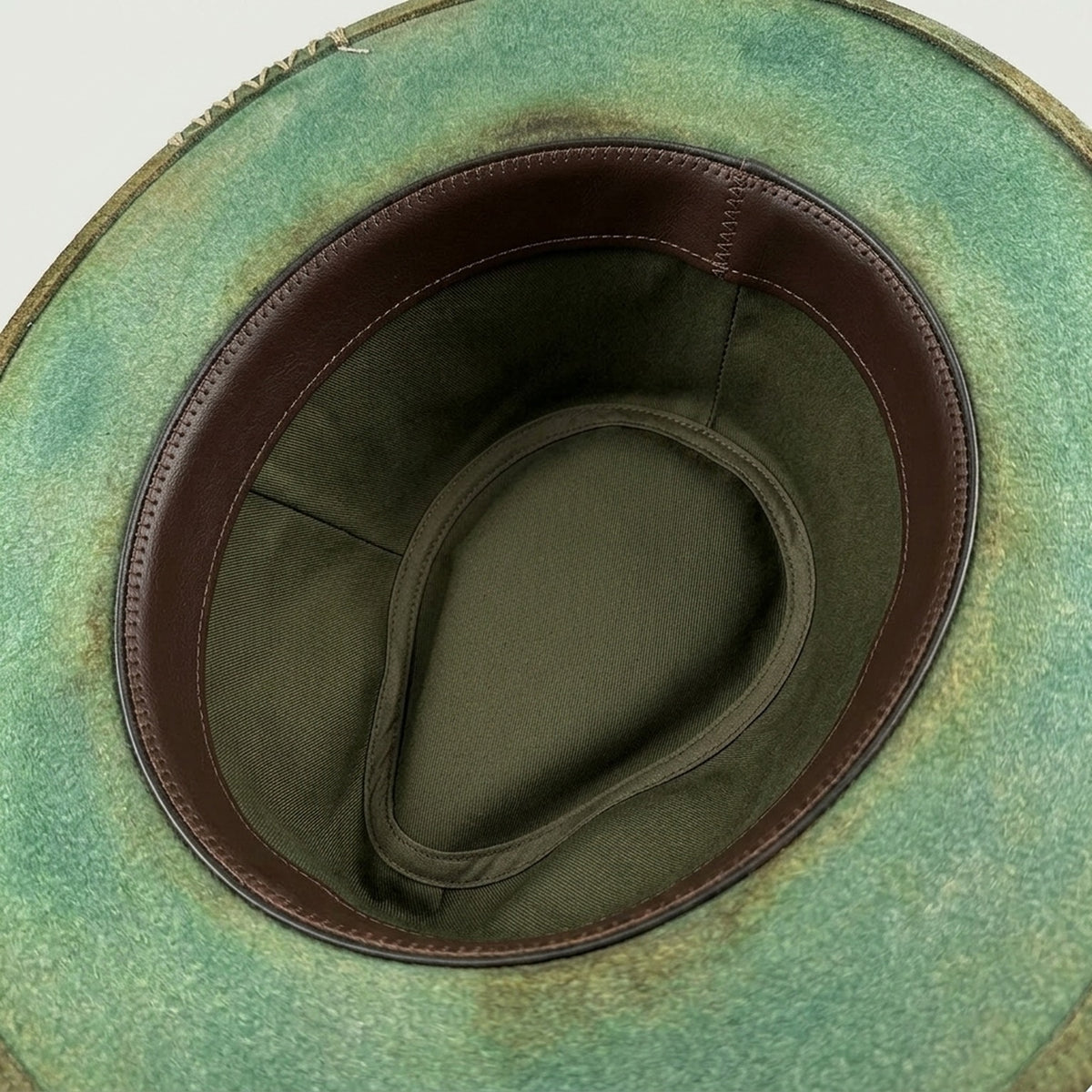 Moss Green Felt Fedora with Patterned Band and Wire Brim
