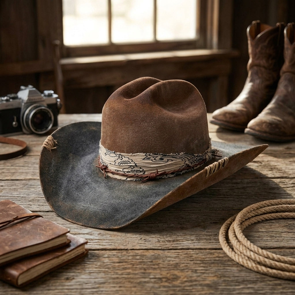 Brown Rust Wool Felt Cowboy Hat with Barbed Wire Band