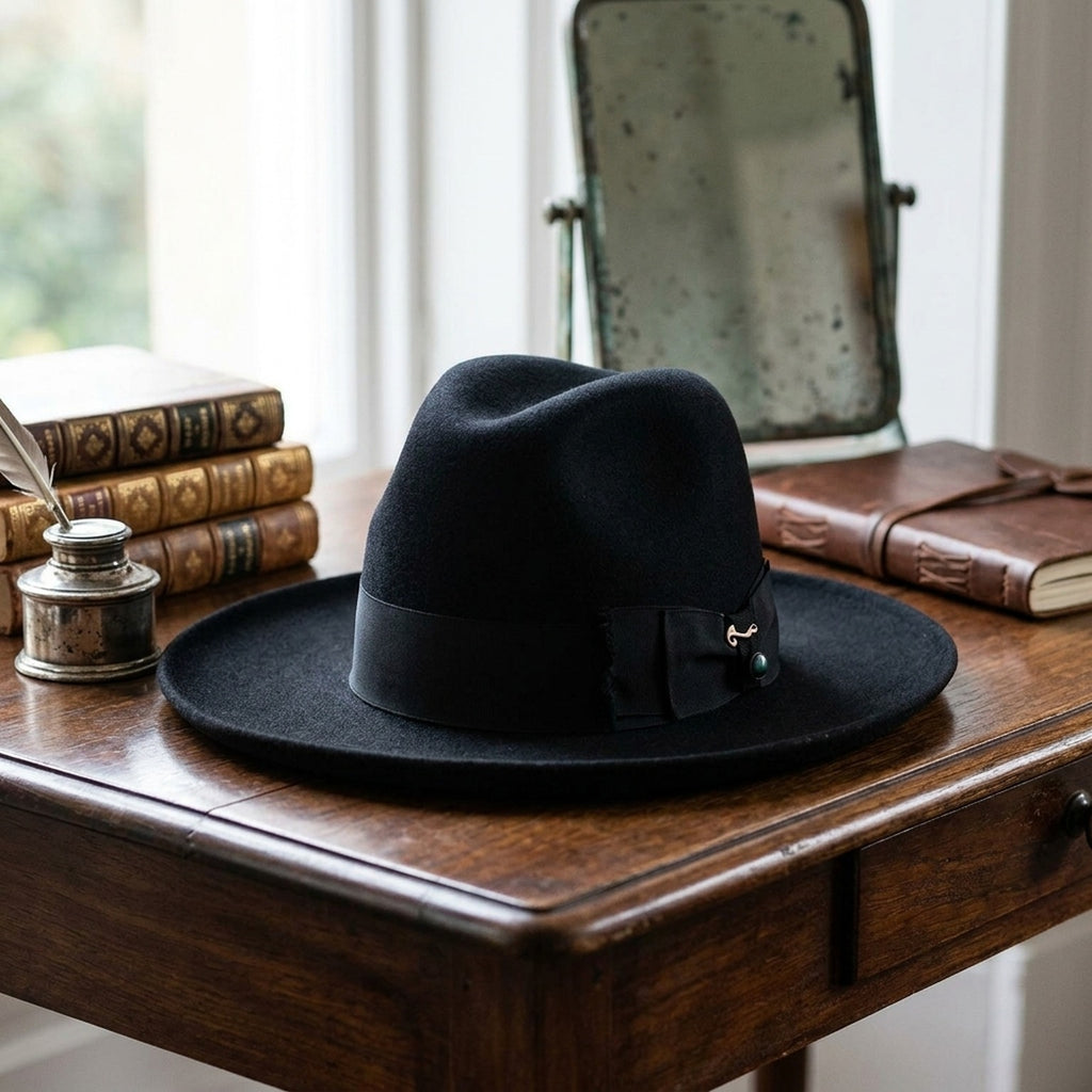 Black Wool Felt Fedora Hat with Grosgrain Band and Side Bow