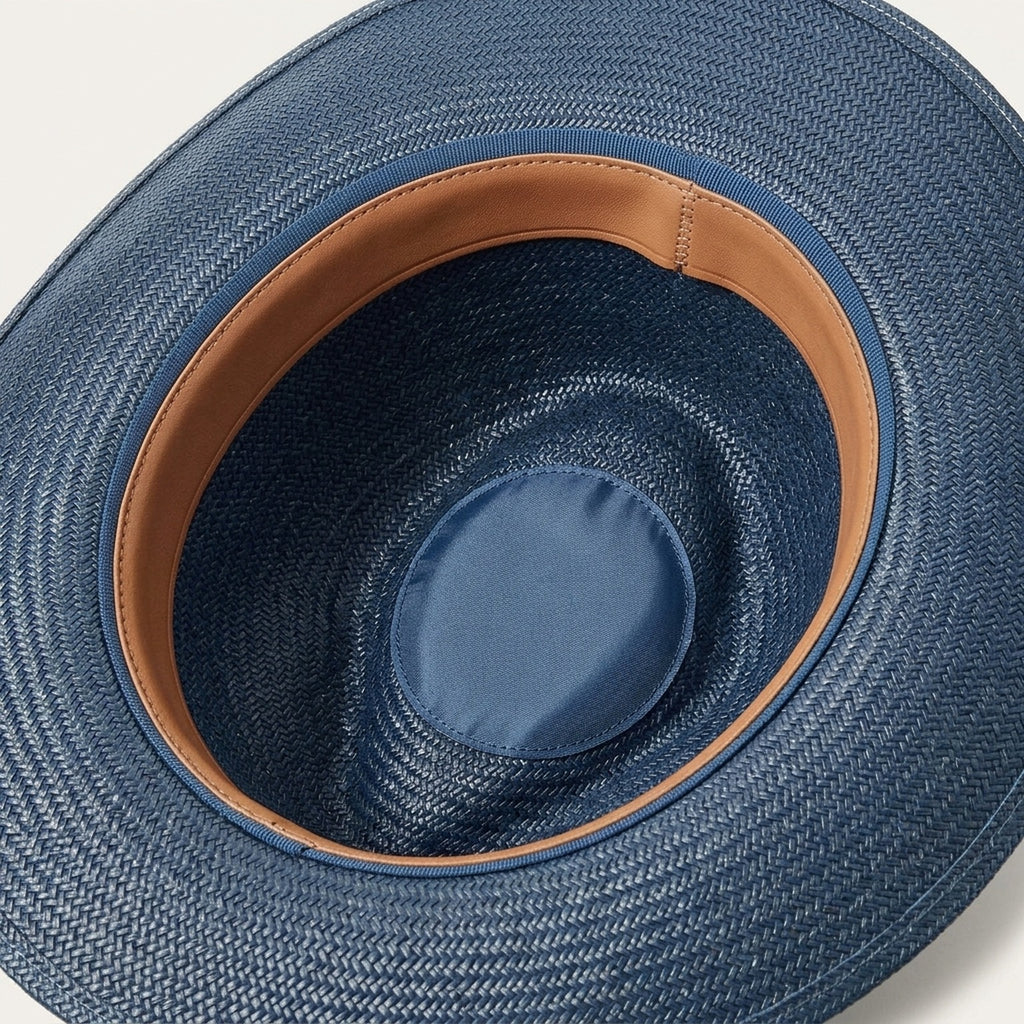 Unisex Navy Straw Panama Hat with Geometric Pattern Band