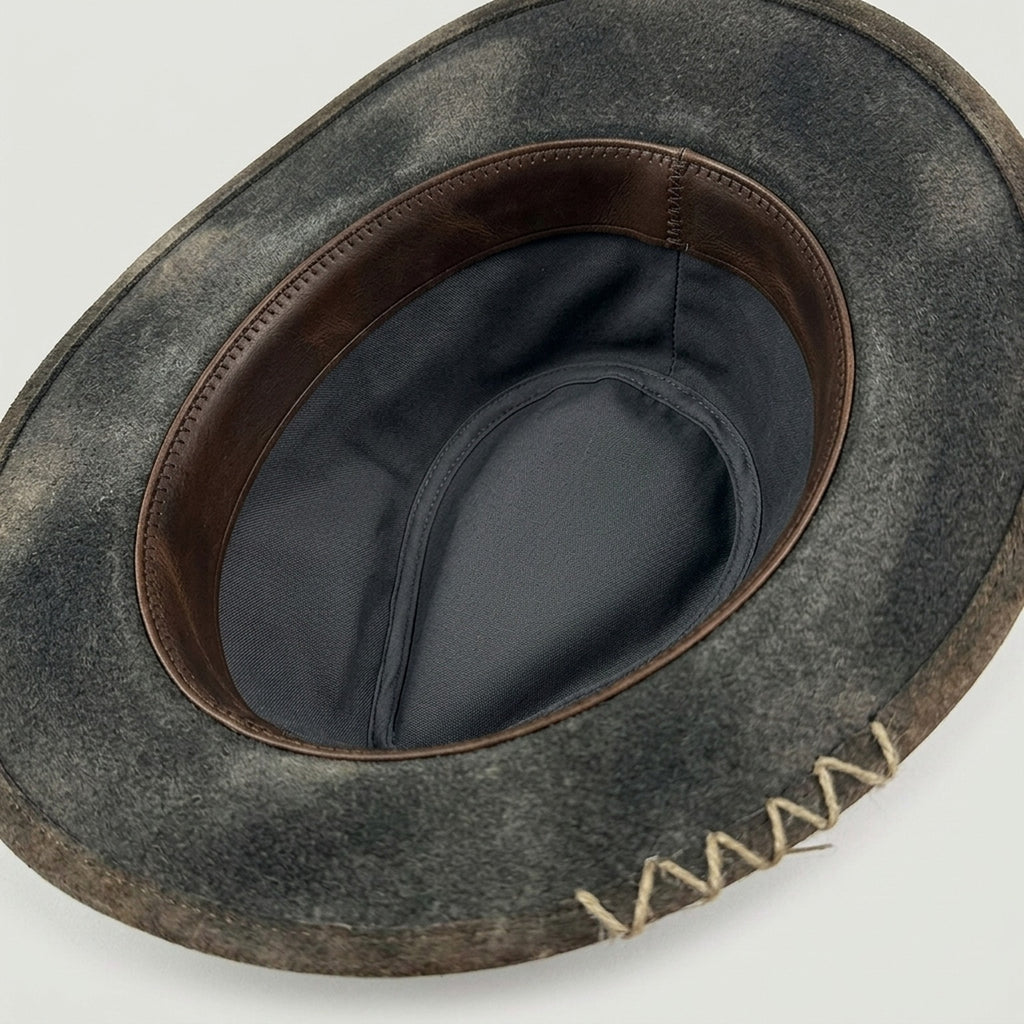 Charcoal Felt Western Hat with Joker Card and Spotted Feather