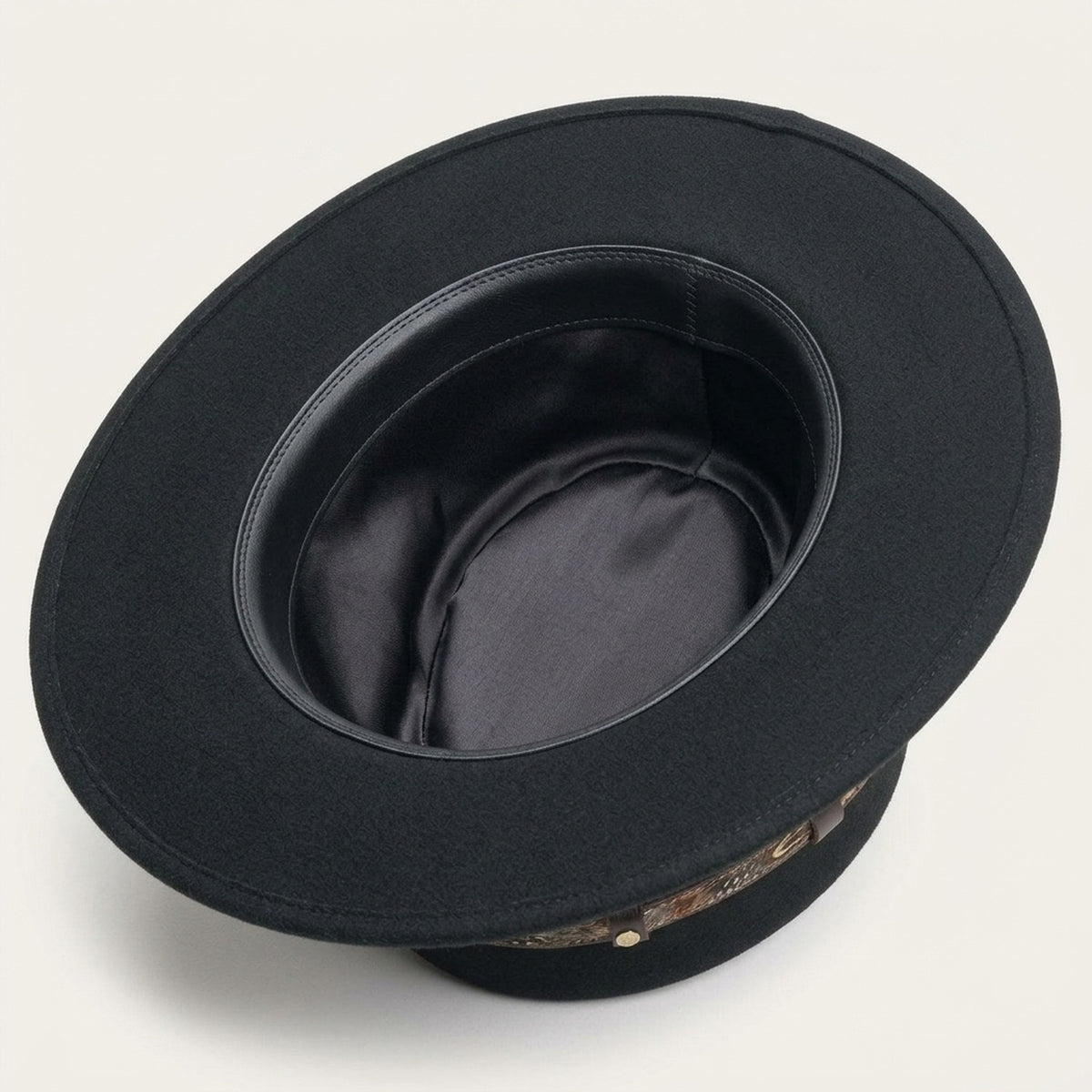 Unisex Black Flat Top Fedora with Feather Leather Band