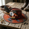 Rust Western Hat with Vintage Patch Details and Bullet Accents