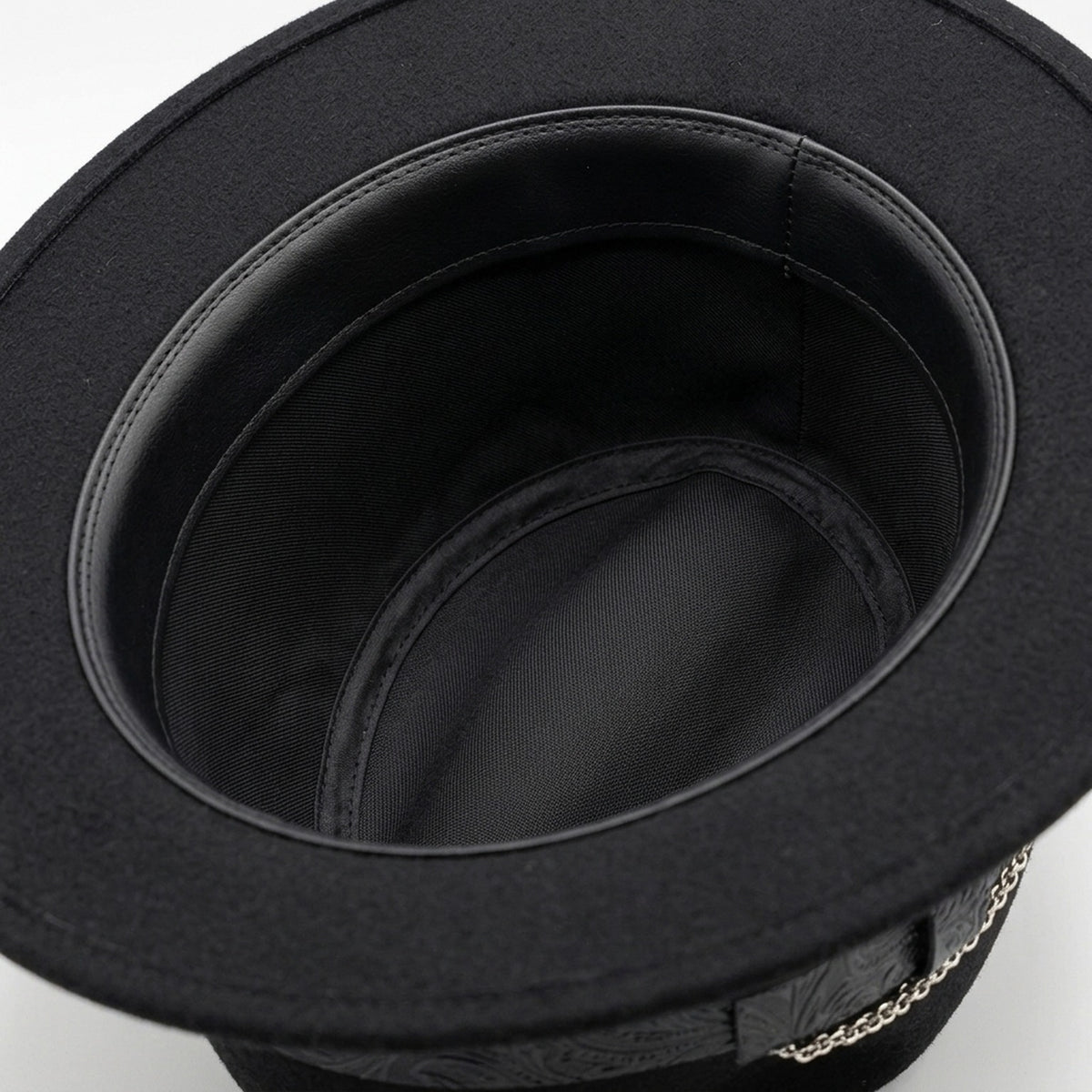 Black Fedora with Embossed Leather Band, Chain and Cigar Accent