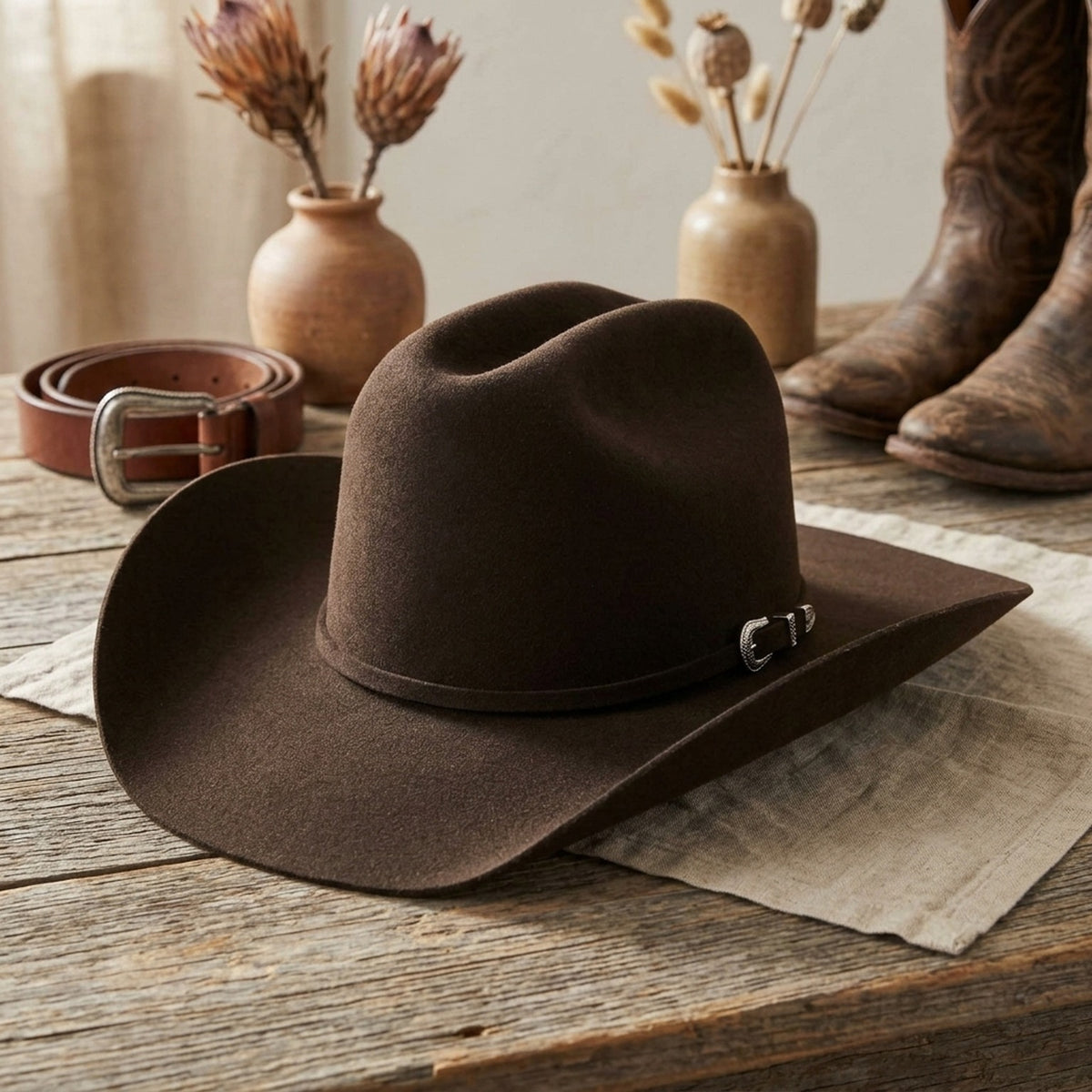Chocolate Brown Felt Cowboy Hat with Classic Western Shape