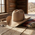 Tan Wool Felt Cowboy Hat with Feather Accent Ribbon Band