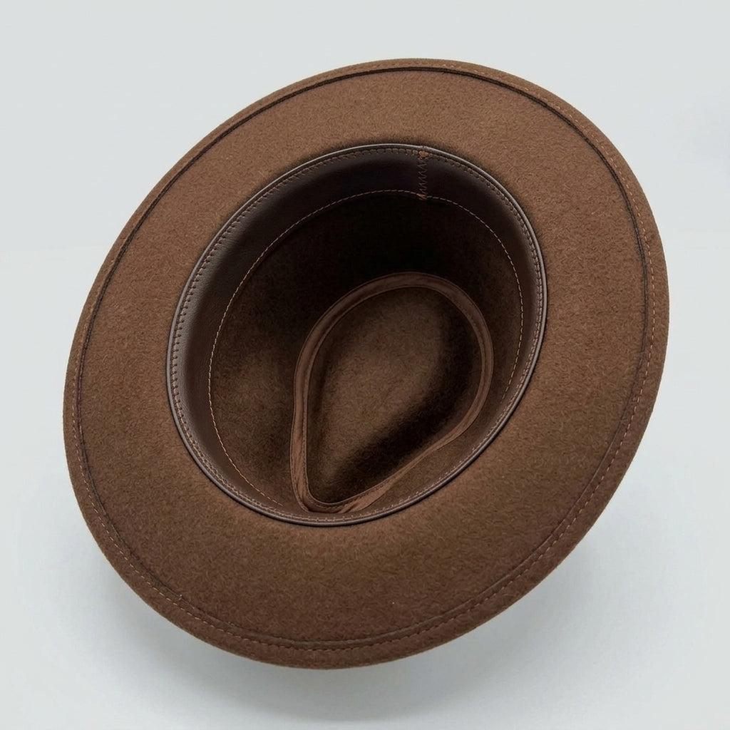 Hand-Painted Brown Western Fedora with Feather and Leather Band