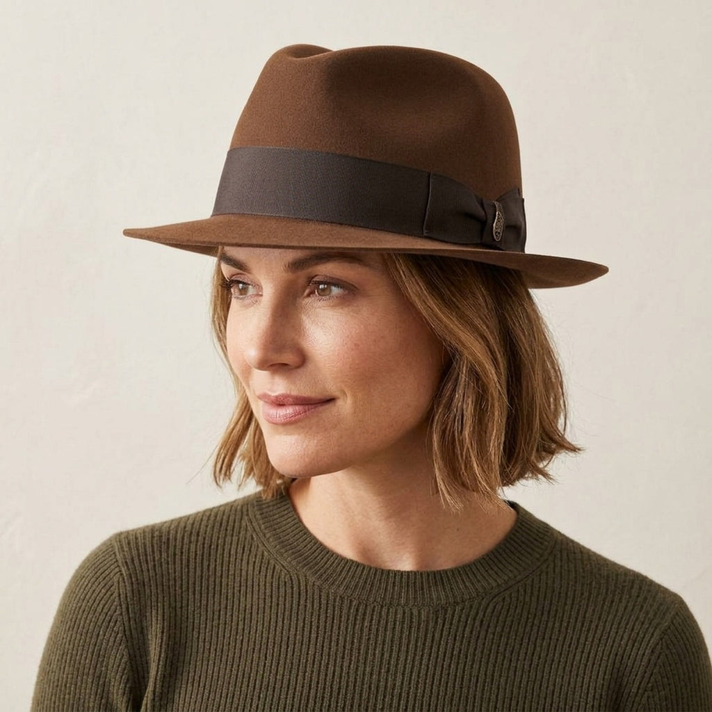 Classic Brown Wool Felt Fedora with Ribbon Band and Bow