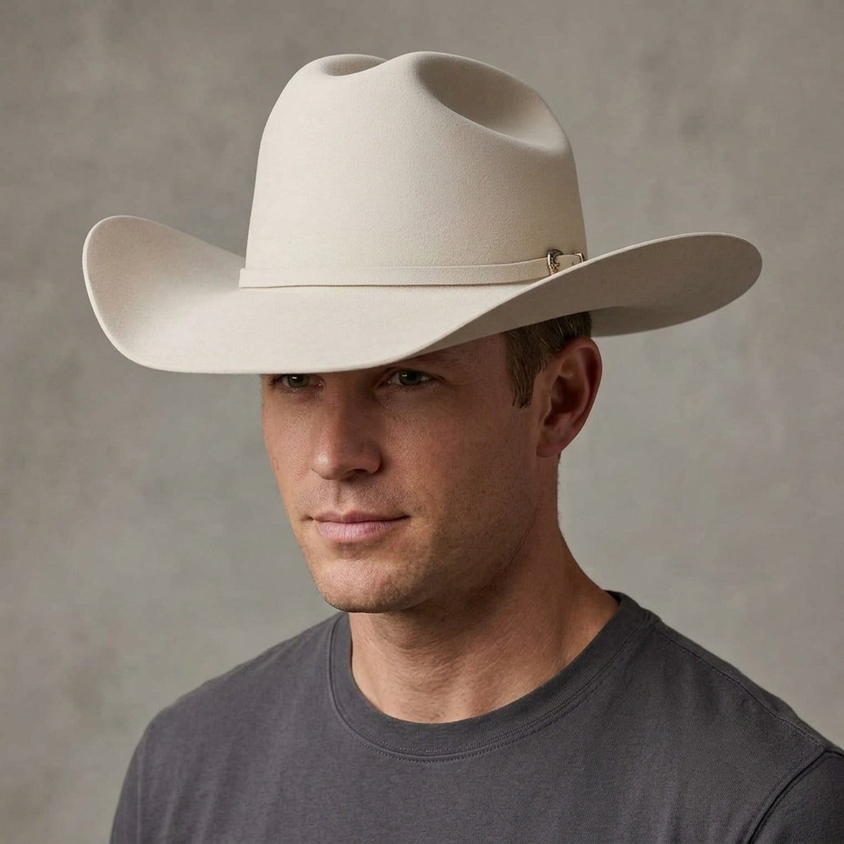 Ivory Wool Felt Cowboy Hat with Matching Band and Pin