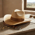 Tan Straw Floppy Sun Hat with Chin Tie and Wide Brim