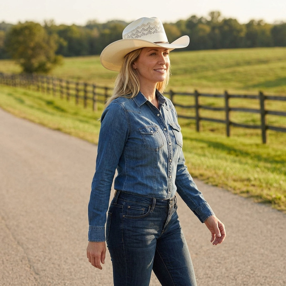 White Ventilated Straw Cowboy Hat for Summer and Outdoor