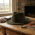Dark Olive Felt Fedora Hat with Matching Ribbon Bow Detail