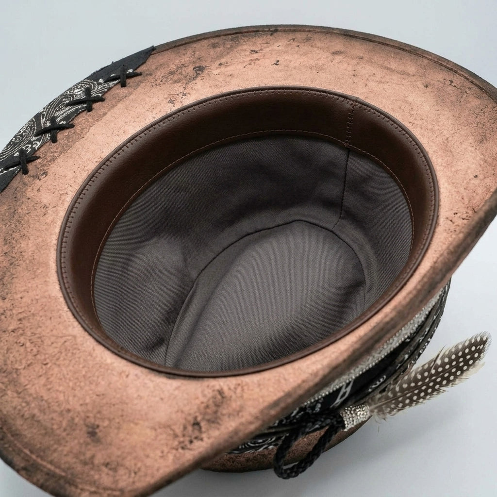 Copper Distressed Fedora with Bandana, Rhinestones and Stitch Stars