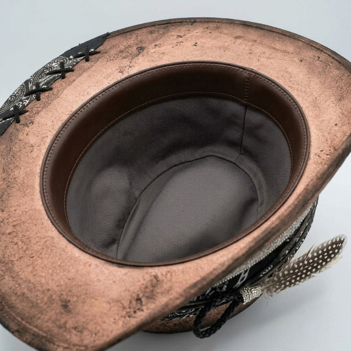Copper Distressed Fedora with Bandana, Rhinestones and Stitch Stars