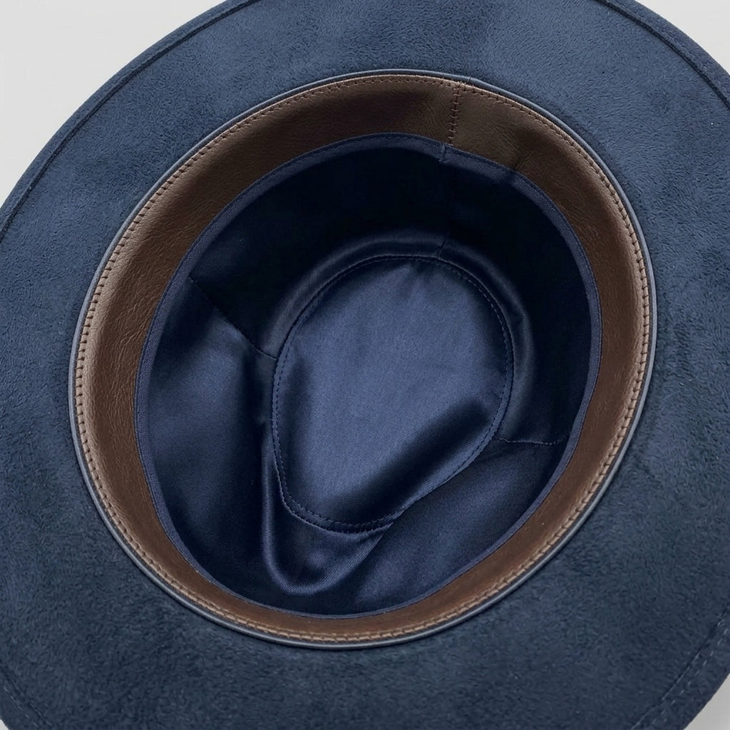 Navy Felt Western Hat with Leopard Brim and Feather Brooch