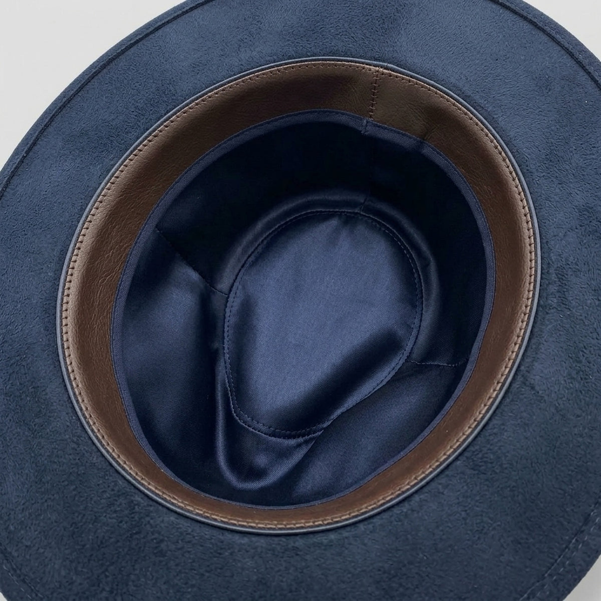 Navy Felt Western Hat with Leopard Brim and Feather Brooch