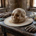 Beige Skull-Crown Fedora with Braided Leather Band Detail