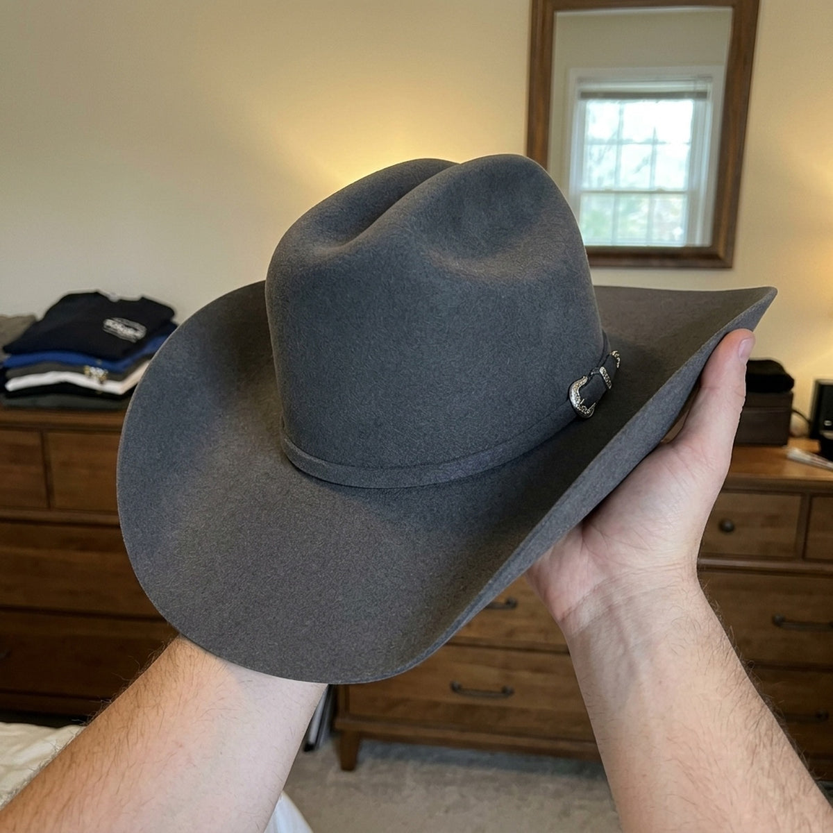 Charcoal Wool Felt Cowboy Hat with Matching Band Concho