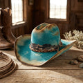 Turquoise Cowboy Hat with Braided Band and White Stitching