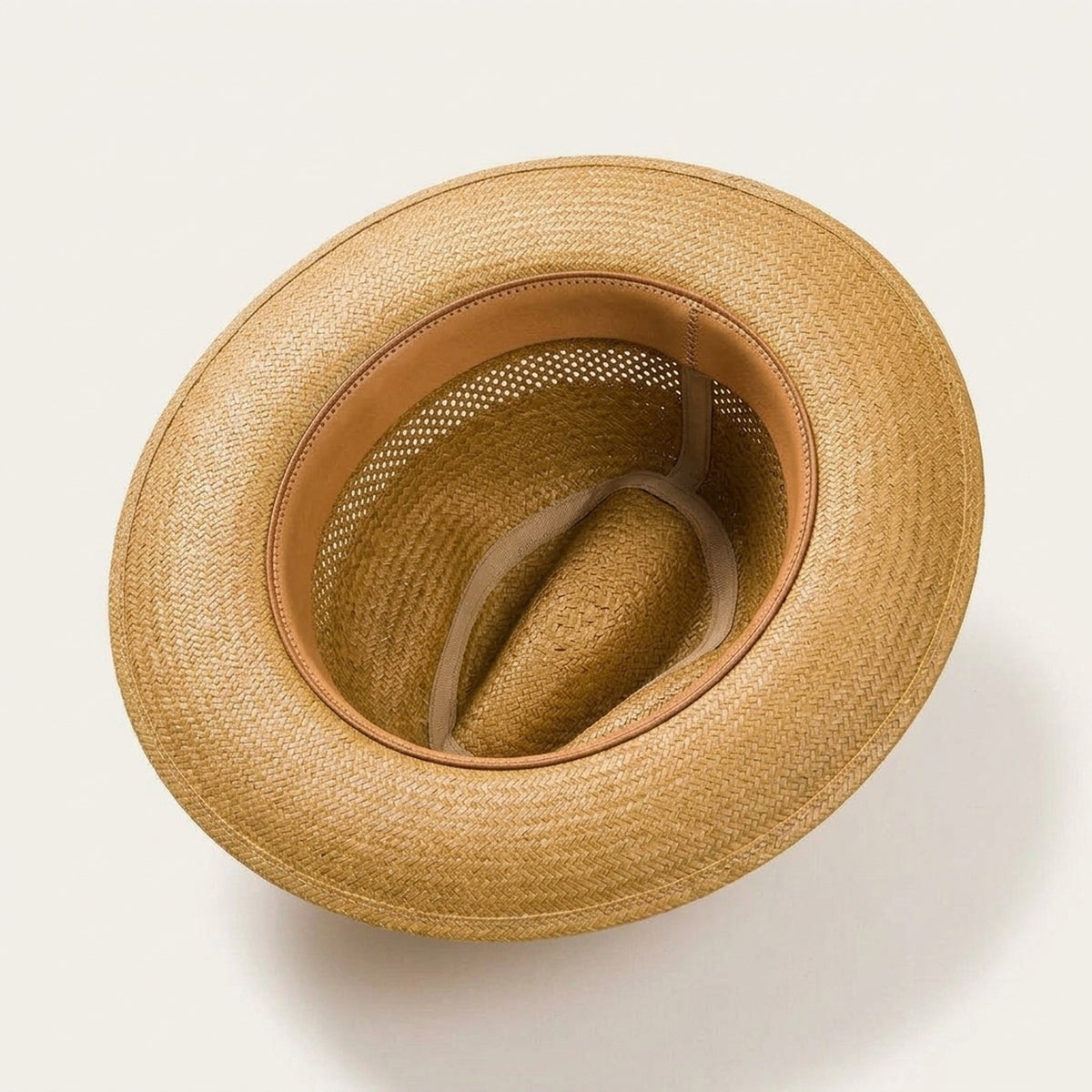 Honey Tan Straw Fedora Hat with Open Weave Ventilation Band