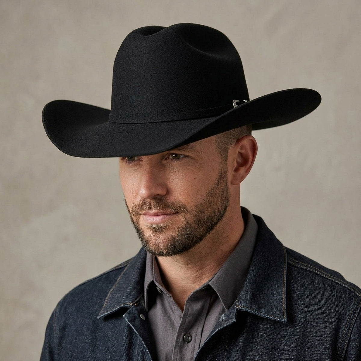 Black Felt Cowboy Hat With Simple Crown and Band