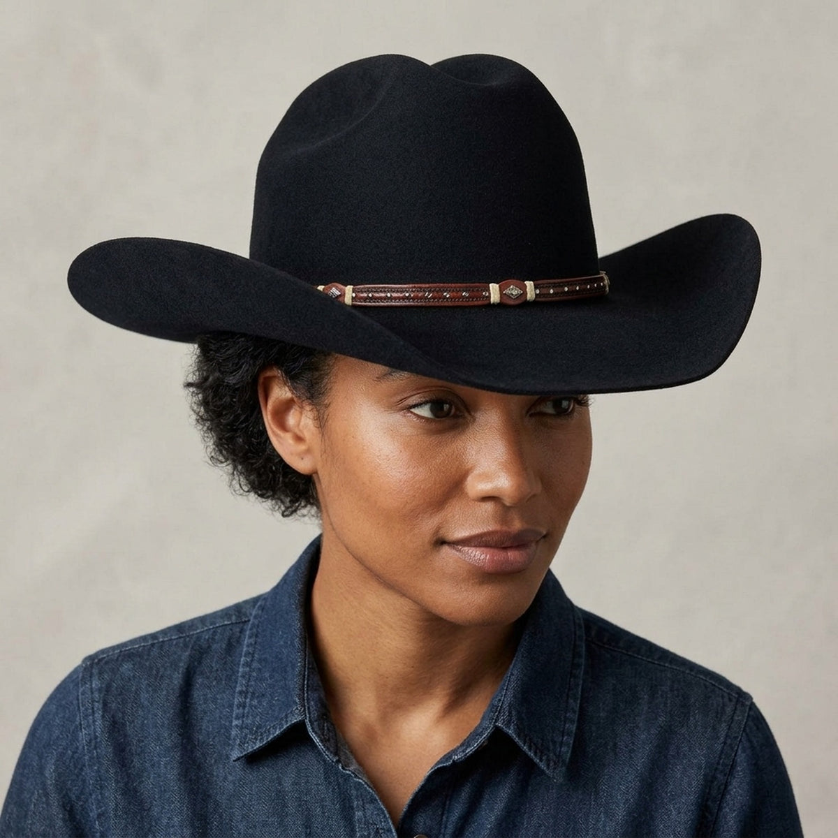 Black Felt Cowboy Hat with Studded Band - Western Style